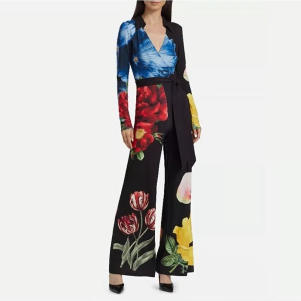 Alice + Olivia Melinda Floral Wide Leg Wrap Jumpsuit View 4